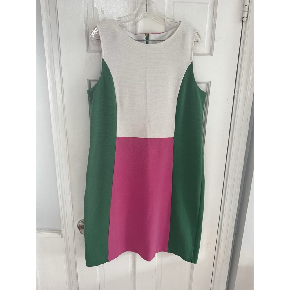 Boden Colorblock Sleeveless Shift Dress in Cream Green Pink